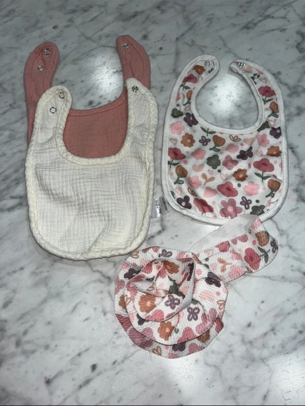 3-Pack Baby Bibs and Headband Set - Pink Floral & Cream